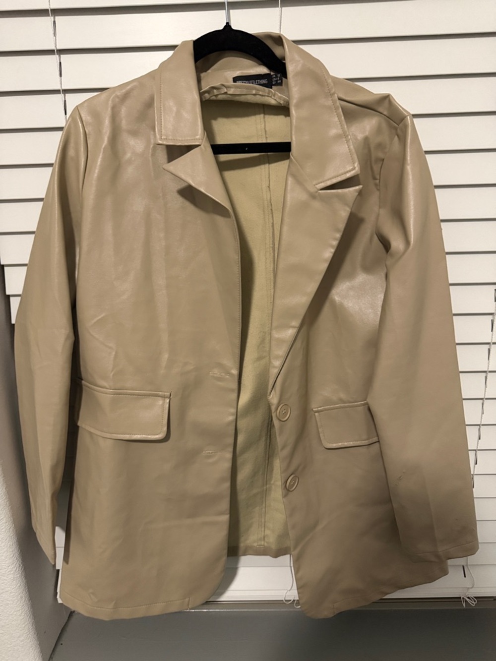 PrettyLittleThing Beige Faux Leather Blazer Jacket